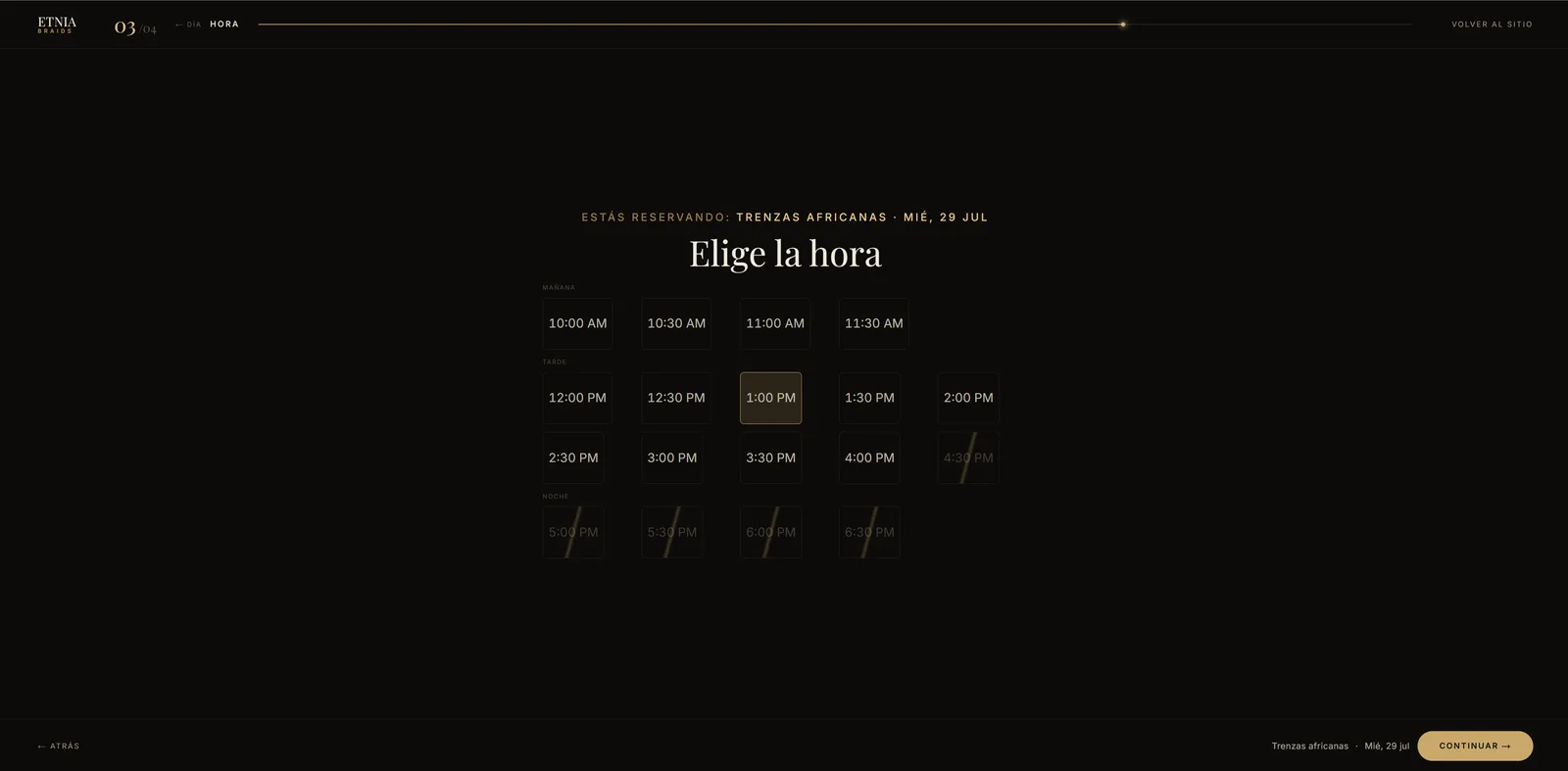Etnia Braids — booking flow with time selection