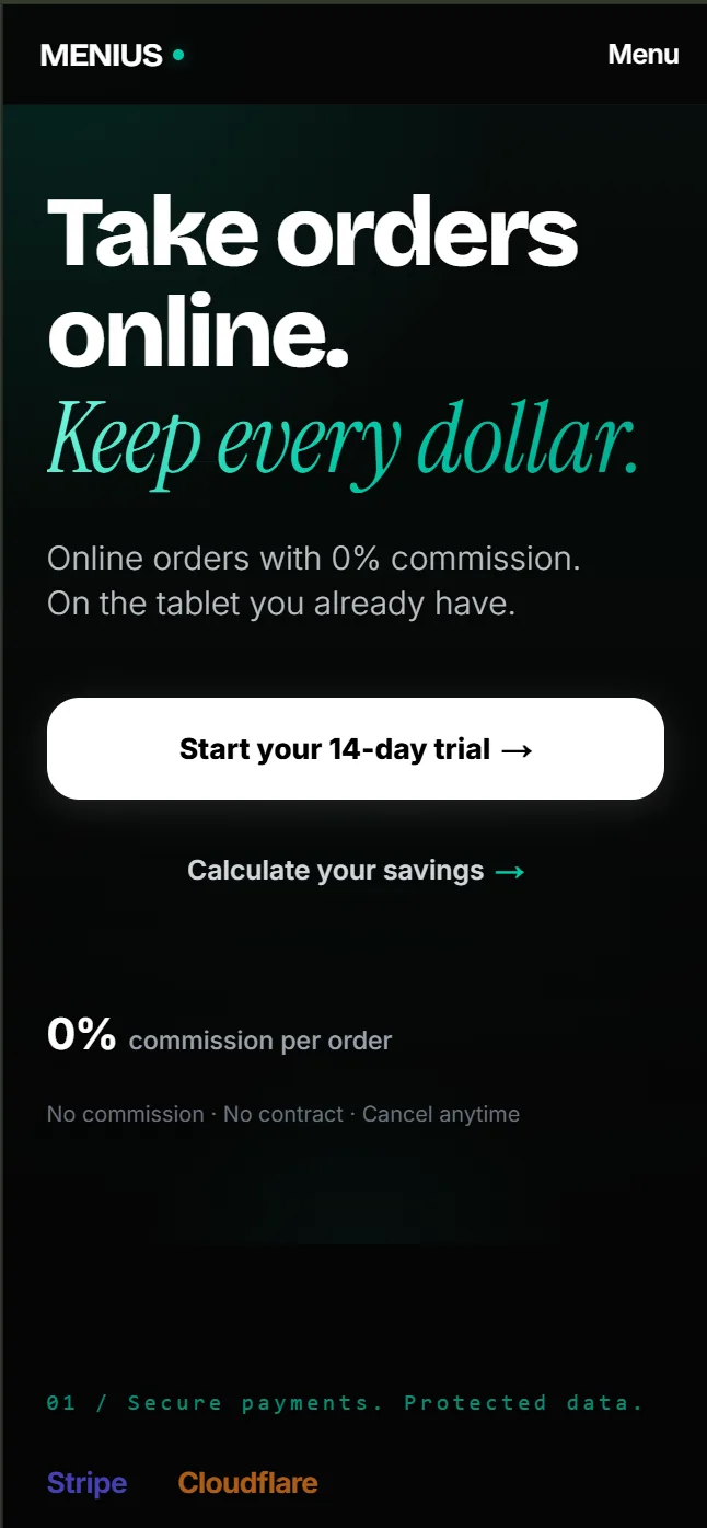 Menius — mobile version of the landing